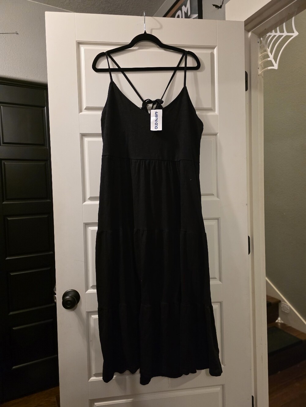 Old Navy Black Tiered Spaghetti-Strap Maxi Dress with Tie Back Size XXL